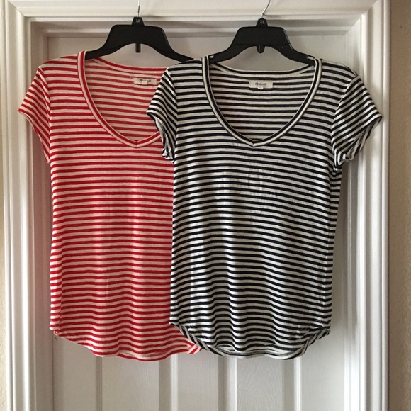Madewell Tops - 2 Madewell Red & Navy Striped Fitted T-Shirts
